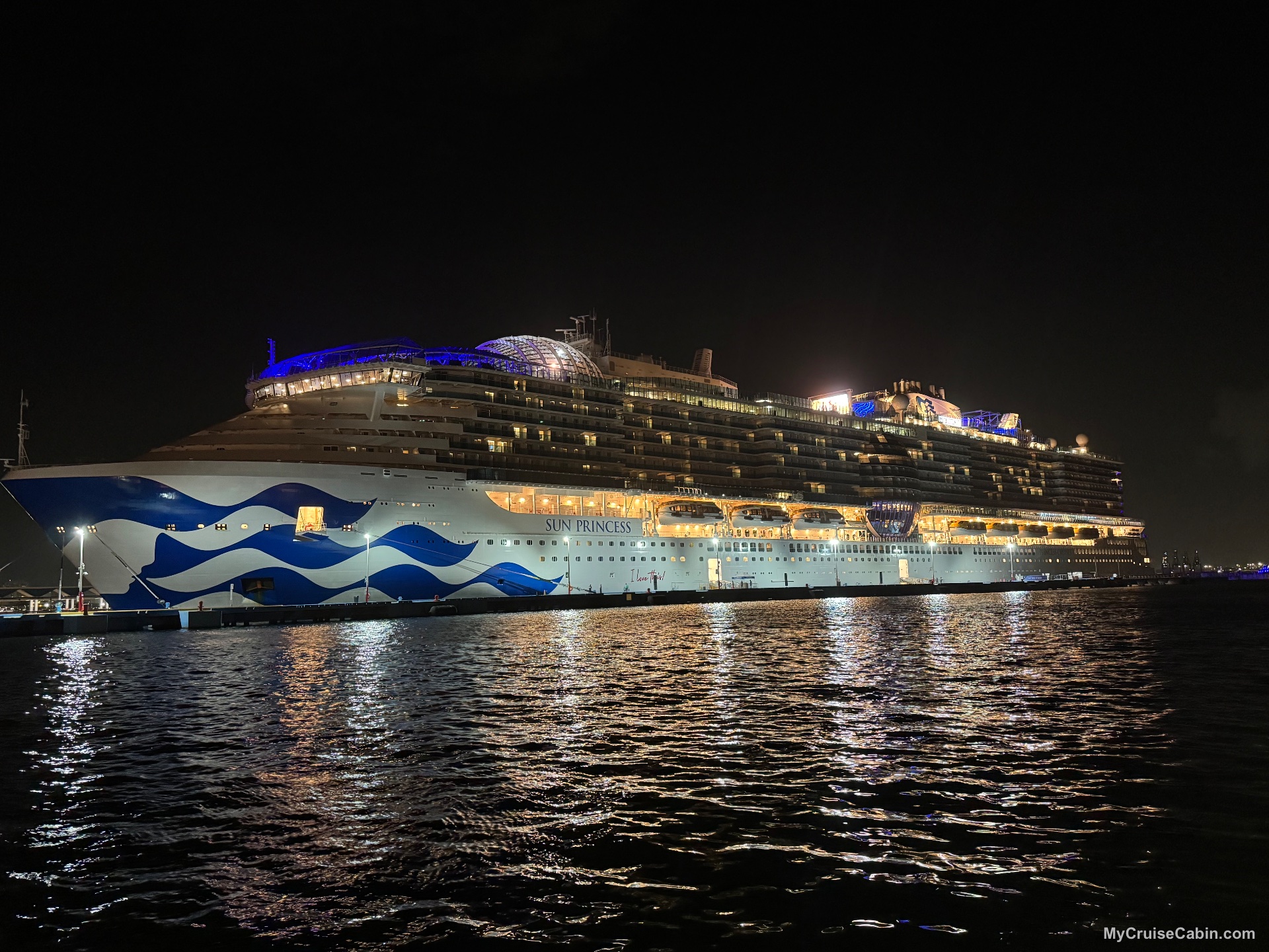 Sun Princess At night docked in San Juan - Exterior