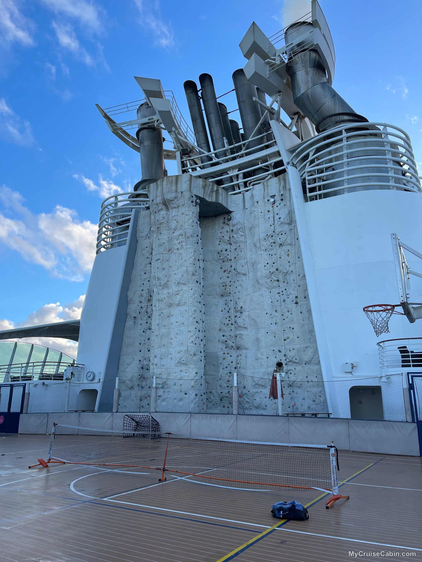 Rock climbing wall and sports court