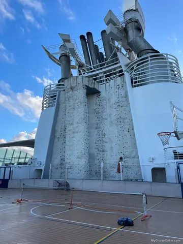 Rock climbing wall and sports court