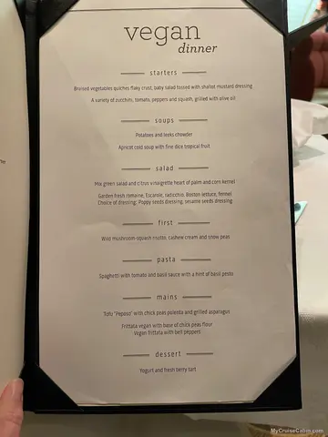 Dinner Vegan menu