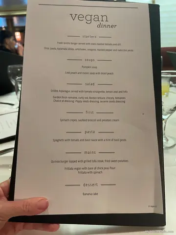 Dinner Vegan menu