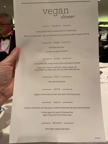 Dinner Vegan menu