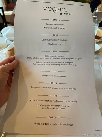 Dinner Vegan menu