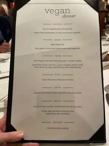 Dinner Vegan menu