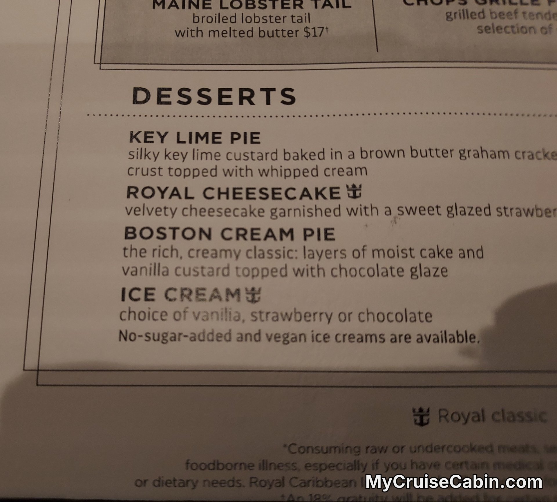 Wonder of the Seas  - Menus