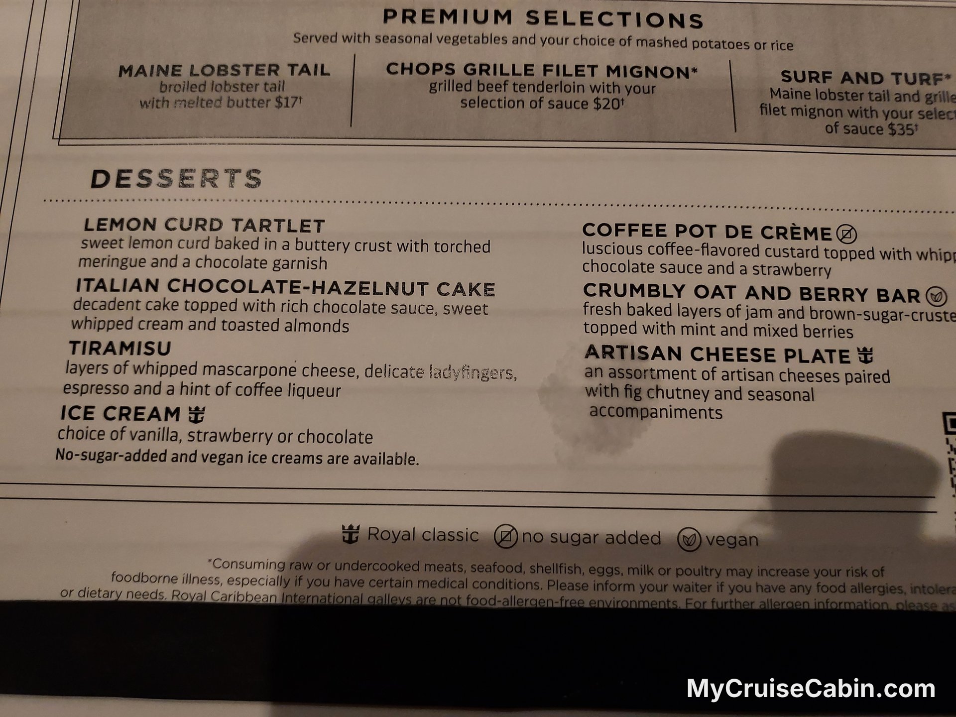 Wonder of the Seas  - Menus